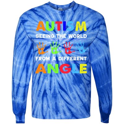 Autism Hand Prints Seeing The World From A Different Angle Tie-Dye Long Sleeve Shirt