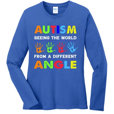 Autism Hand Prints Seeing The World From A Different Angle Ladies Long Sleeve Shirt