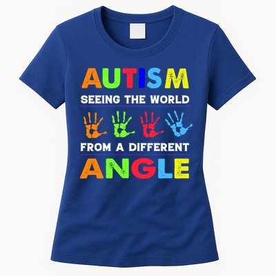 Autism Hand Prints Seeing The World From A Different Angle Womens T-Shirt