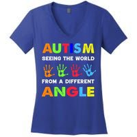 Autism Hand Prints Seeing The World From A Different Angle Women's V-Neck T-Shirt