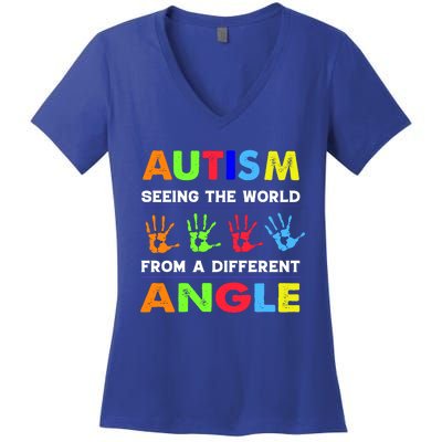 Autism Hand Prints Seeing The World From A Different Angle Women's V-Neck T-Shirt