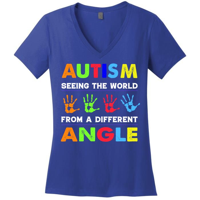 Autism Hand Prints Seeing The World From A Different Angle Women's V-Neck T-Shirt