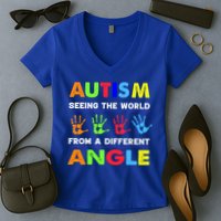 Autism Hand Prints Seeing The World From A Different Angle Women's V-Neck T-Shirt