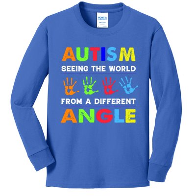 Autism Hand Prints Seeing The World From A Different Angle Kids Long Sleeve Shirt