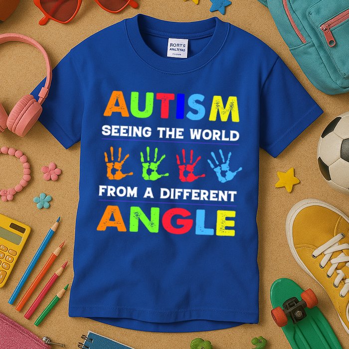 Autism Hand Prints Seeing The World From A Different Angle Kids T-Shirt