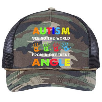 Autism Hand Prints Seeing The World From A Different Angle Retro Rope Trucker Hat Cap