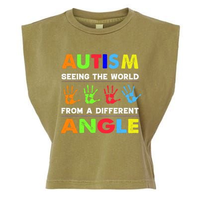 Autism Hand Prints Seeing The World From A Different Angle Garment-Dyed Women's Muscle Tee