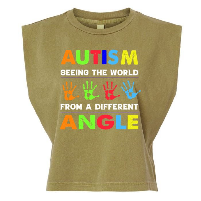 Autism Hand Prints Seeing The World From A Different Angle Garment-Dyed Women's Muscle Tee