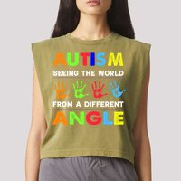 Autism Hand Prints Seeing The World From A Different Angle Garment-Dyed Women's Muscle Tee