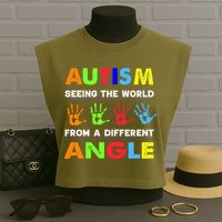 Autism Hand Prints Seeing The World From A Different Angle Garment-Dyed Women's Muscle Tee