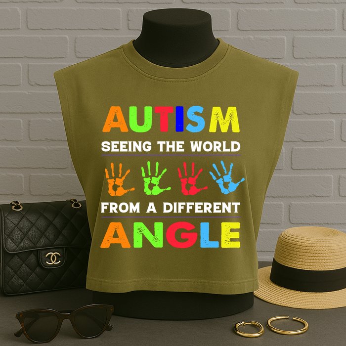 Autism Hand Prints Seeing The World From A Different Angle Garment-Dyed Women's Muscle Tee