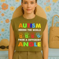 Autism Hand Prints Seeing The World From A Different Angle Garment-Dyed Women's Muscle Tee