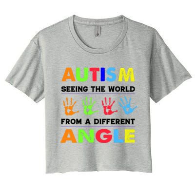 Autism Hand Prints Seeing The World From A Different Angle Women's Crop Top Tee