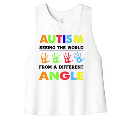 Autism Hand Prints Seeing The World From A Different Angle Women's Racerback Cropped Tank