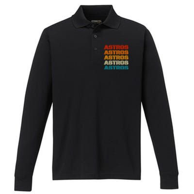 Astros Houston Retro Colorful Performance Long Sleeve Polo