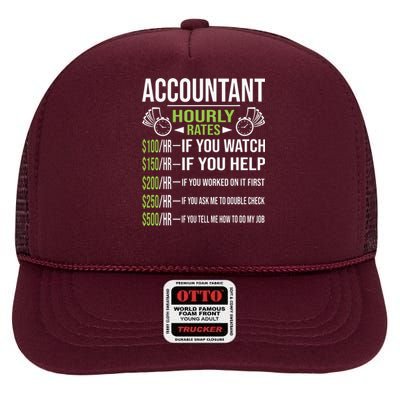 Accountant Hourly Rates Funny Accounting CPA Humor High Crown Mesh Back Trucker Hat