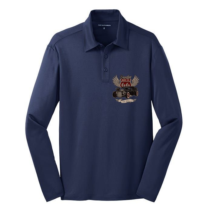 American Hot Rod On Dark Silk Touch Performance Long Sleeve Polo