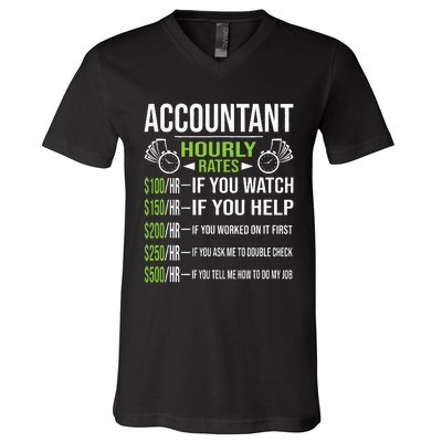 Accountant Hourly Rates Funny Accounting CPA Humor V-Neck T-Shirt