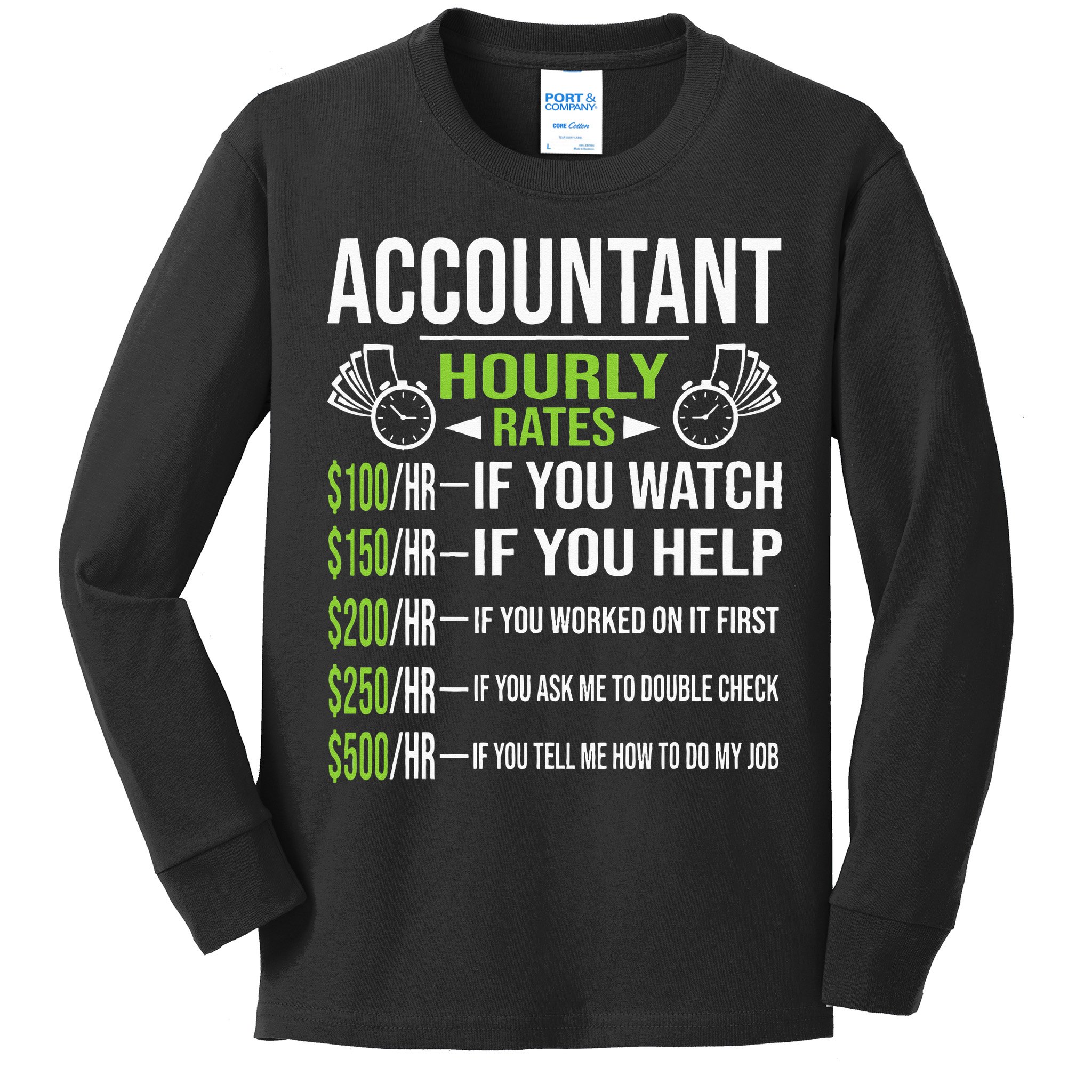 Accountant Hourly Rates Funny Accounting CPA Humor Kids Long Sleeve Shirt
