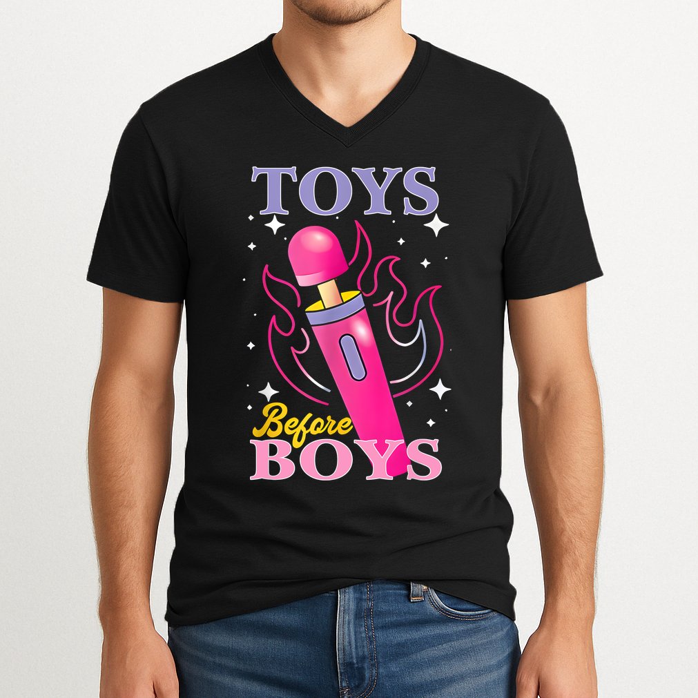 Adult Humor Saying Toys Before Boy Funny V-Neck T-Shirt