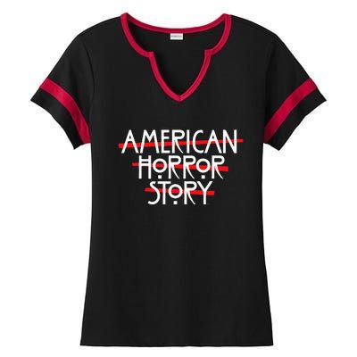 American Horror Story Red Bars Logo Ladies Halftime Notch Neck Tee