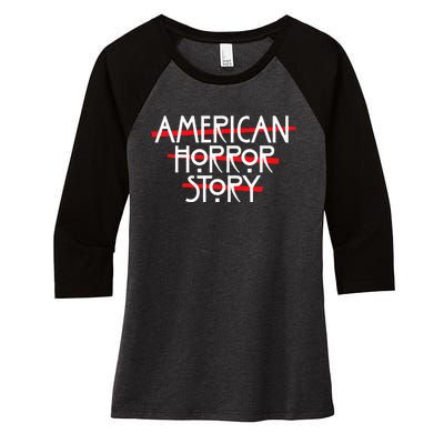 American Horror Story Red Bars Logo Women's Tri-Blend 3/4-Sleeve Raglan Shirt