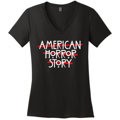 American Horror Story Red Bars Logo Women's V-Neck T-Shirt