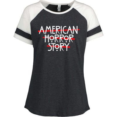 American Horror Story Red Bars Logo Enza Ladies Jersey Colorblock Tee