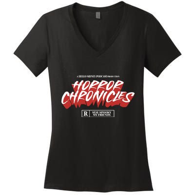 A Hello Sidney Podcast Production Horror Chronicles Women's V-Neck T-Shirt