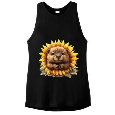 Adorable Hedgehog Sunflower Fusion Ladies PosiCharge Tri-Blend Wicking Tank