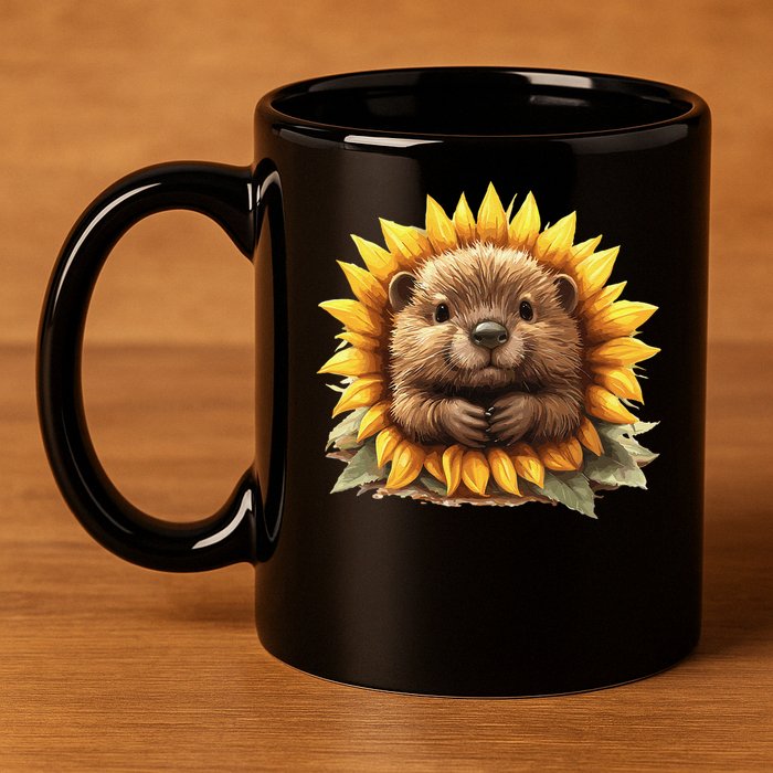 Adorable Hedgehog Sunflower Fusion 11oz C Handle Ceramic Mug
