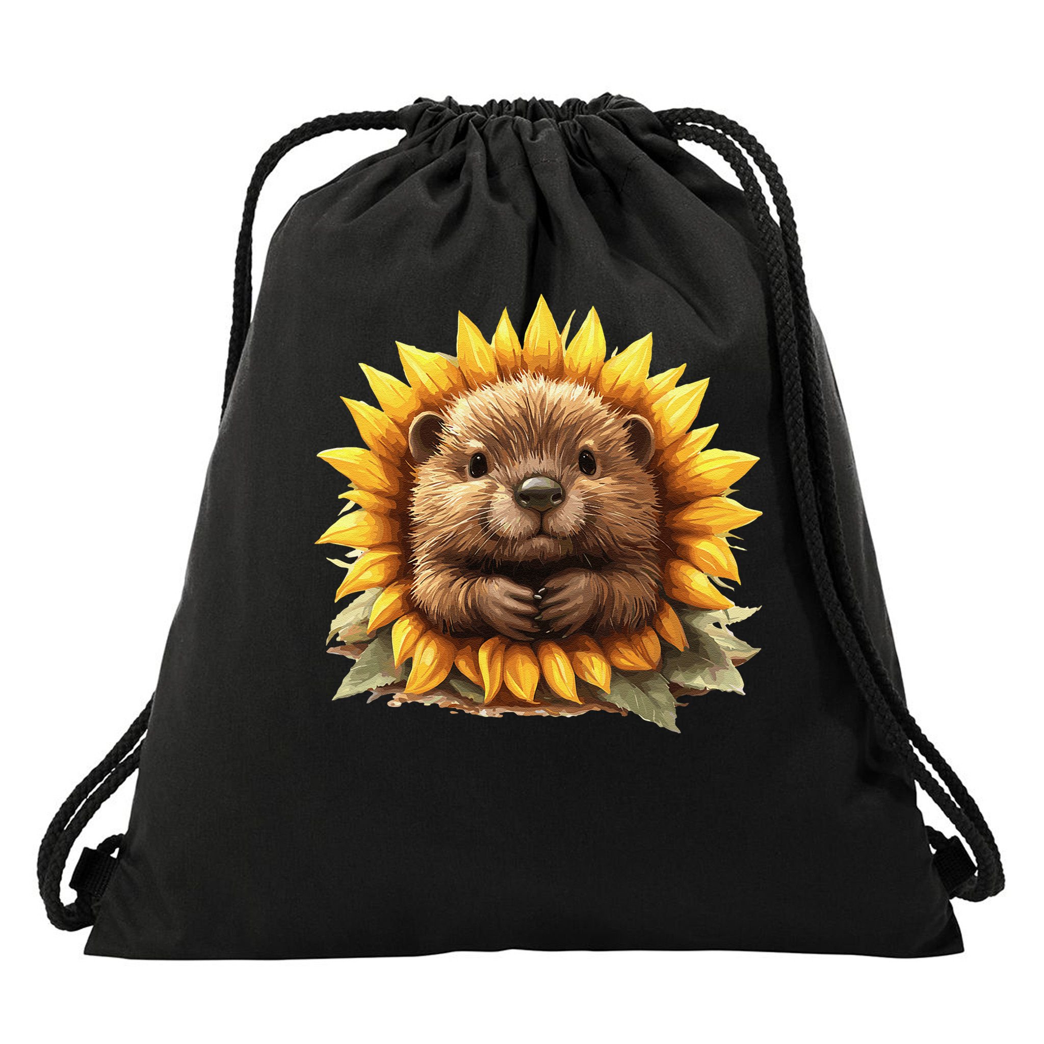 Adorable Hedgehog Sunflower Fusion Drawstring Bag