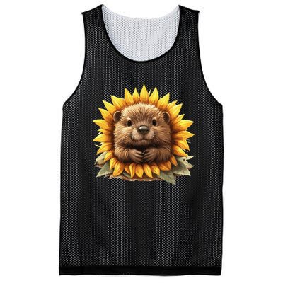 Adorable Hedgehog Sunflower Fusion Mesh Reversible Basketball Jersey Tank