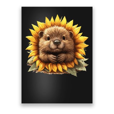 Adorable Hedgehog Sunflower Fusion Poster