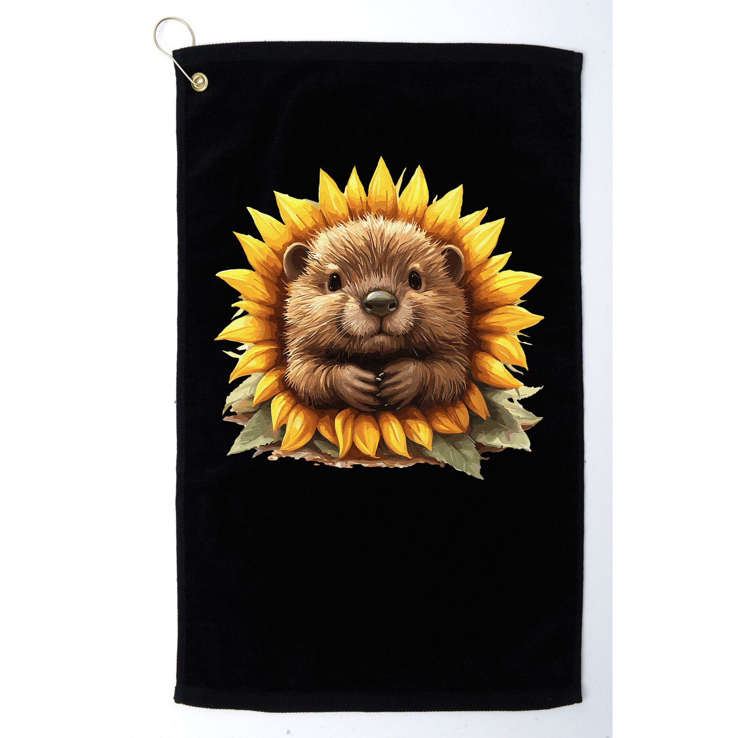 Adorable Hedgehog Sunflower Fusion Golf Towel