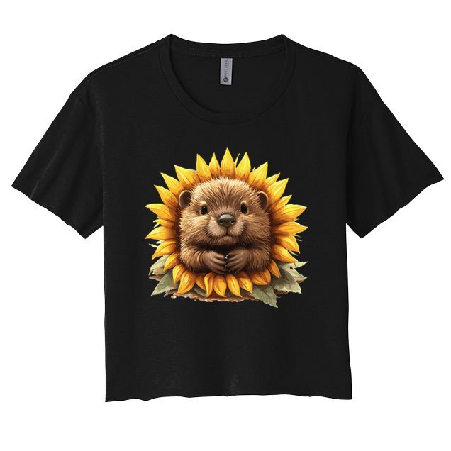 Adorable Hedgehog Sunflower Fusion Crop Top