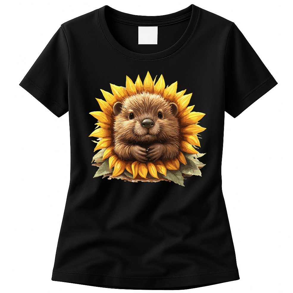 Adorable Hedgehog Sunflower Fusion Womens T-Shirt