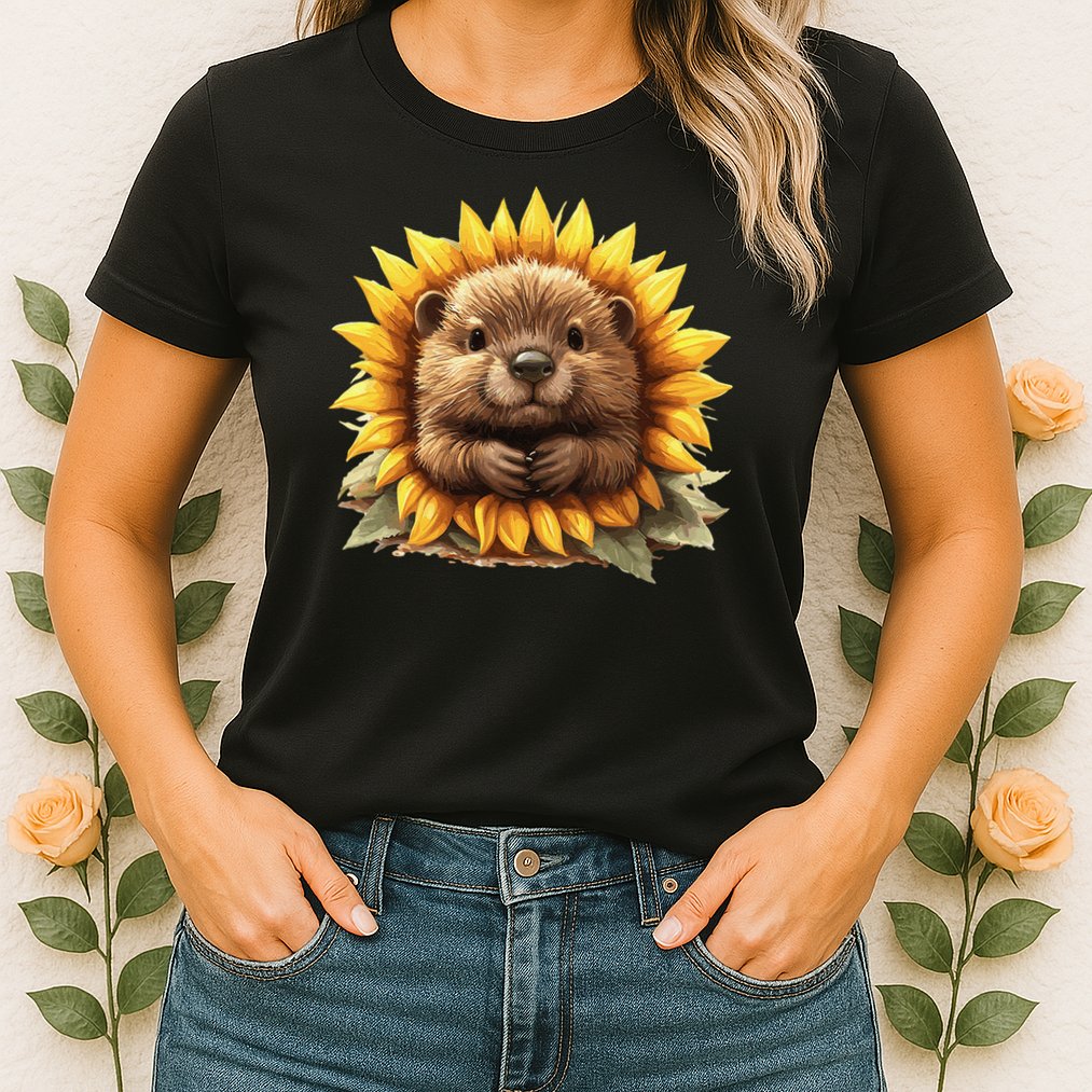 Adorable Hedgehog Sunflower Fusion Womens T-Shirt