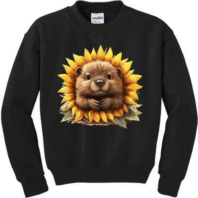 Adorable Hedgehog Sunflower Fusion Kids Sweatshirt