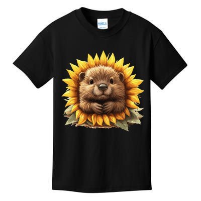 Adorable Hedgehog Sunflower Fusion Kids T-Shirt