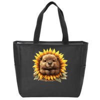 Adorable Hedgehog Sunflower Fusion Zip Tote Bag