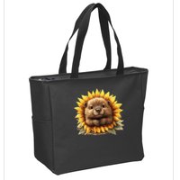 Adorable Hedgehog Sunflower Fusion Zip Tote Bag