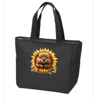 Adorable Hedgehog Sunflower Fusion Zip Tote Bag