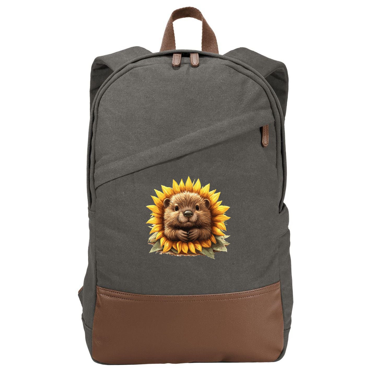 Adorable Hedgehog Sunflower Fusion Cotton Canvas Backpack