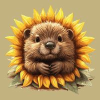 Adorable Hedgehog Sunflower Fusion Button