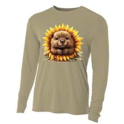Adorable Hedgehog Sunflower Fusion Cooling Performance Long Sleeve Crew