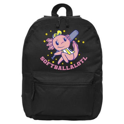Axolotl Holding Softball Bat Design Softballalotl Graphic  16 in Basic Backpack