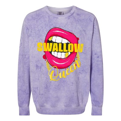 Adult Humor Swallow Queen Lips Golden Necklace Naughty Queen Colorblast Crewneck Sweatshirt