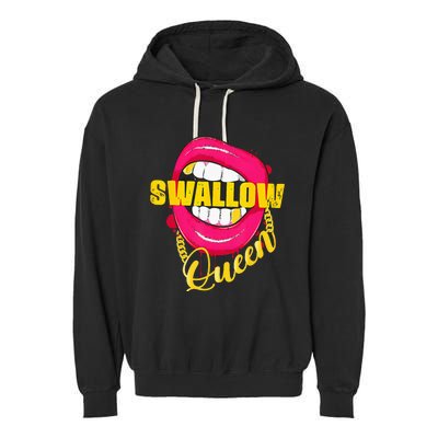 Adult Humor Swallow Queen Lips Golden Necklace Naughty Queen Garment-Dyed Fleece Hoodie