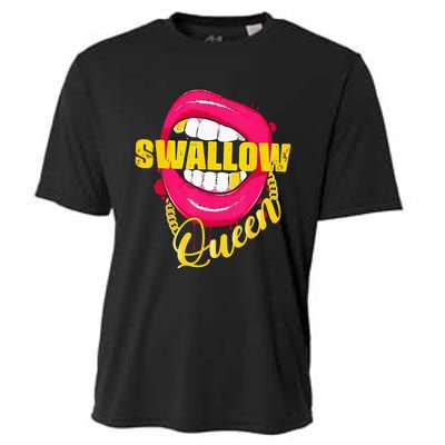 Adult Humor Swallow Queen Lips Golden Necklace Naughty Queen Cooling Performance Crew T-Shirt